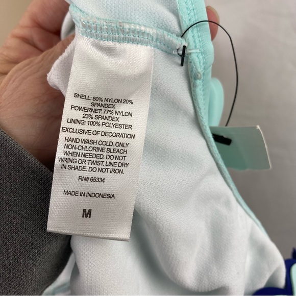 Crown & Ivy Double Scallop One Piece Swimsuit Aqua and Navy Medium - Picture 7 of 7